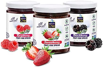World of Chia Extra Fruit Chia Spread - All Natural, Plant Based, Gluten Free, Vegan, Kosher, NON GMO Project, Made with Non Refined Cane Sugar - Variety, 3 (Strawberry, Raspberry, Blackberry))