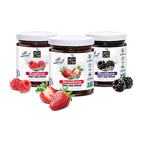 World Of Chia Extra Fruit Chia Spread - All Natural, Plant Based, Gluten Free, Vegan, Kosher, Non Gmo Project, Made With Non Refined Cane Sugar - Variety, 3 (Strawberry, Raspberry, Blackberry)) #TOP2