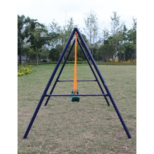 Columpio doble y columpio infantil para jardín para exteriores, estructura de acero con asiento suave antideslizante, para niños de 3 a 8 años, soporta hasta 90 kg, resistente a la intemperie, fácil