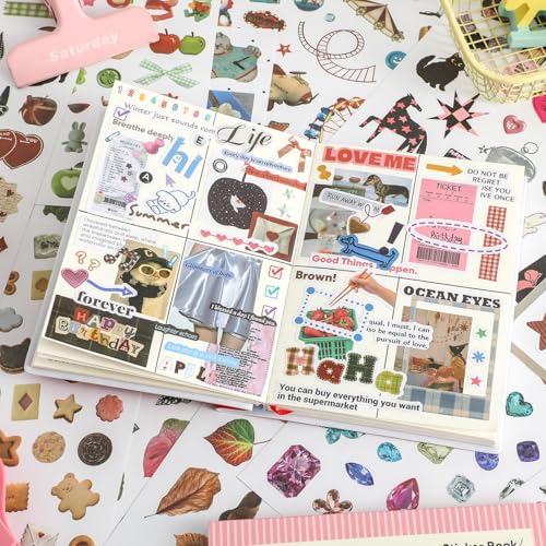 Image of 1900+ PCS Vintage Cute Scrapbook Sticker Book, 50 Sheets Retro & Ins Little Object Theme Korean Stickers for Scrapbooking, Art Scrapbook Supplies for Adults Teens Women Girls Junk Journal Journaling