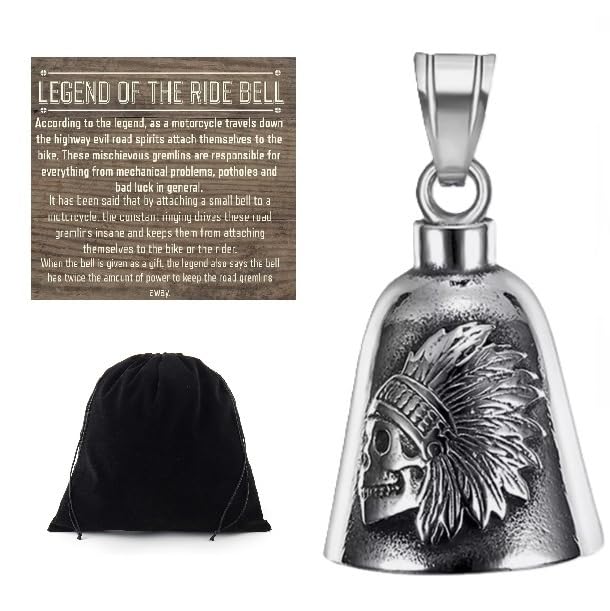 KMA Est. 2005 THE RIDE BELL Indian Chief Skull For ALL Motorcycles Lucky Charm Biker Luck Gift of Love & Protection