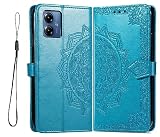 PEIYE Rilievo Cover per Motorola Moto G14, Custodia Libro Flip in PU Pelle Portafoglio, Case Antiurto Soft con Porta Carte e Chiusura Magnetica, Funzione Stand (Blu)