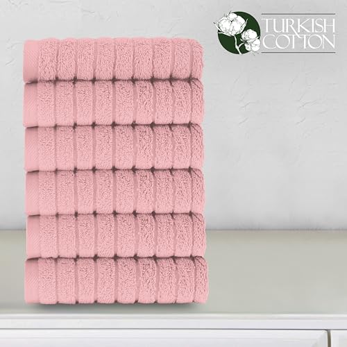 Image of Elegant Comfort 100% Turkish Cotton Corduroy Ribbed Luxury Washcloths 6 Pack Soft 13 x 13 Inch - Higly Absorbent, Durable, Quick Dry, Spa Premium Hotel Quality for Bathroom or Travel, Dusty Rose