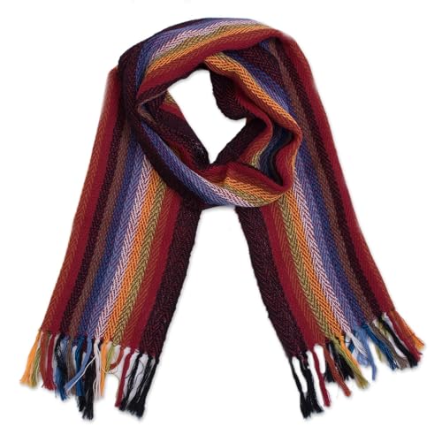 NOVICA Artisan Handmade 100% Alpaca Scarf Rainbow Striped from Peru Wool Accessories Scarves Multicolor Wrap Woven ' Andean Rainbow'