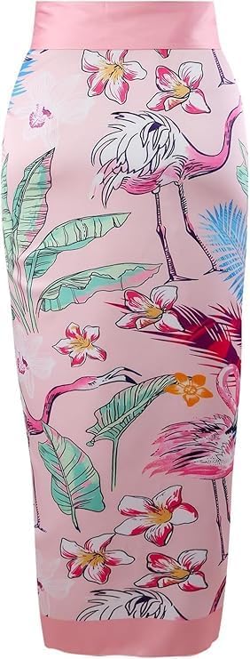 One Piece Bathing Suit for Women with Beach Cover up Wrap Skirt Swimsuit Sarong Retro Floral Print Bikini Set (US, Alpha, 3X-Large, Regular, Regular, Flamingo Pattern)