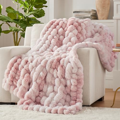 Image of Hyde Lane Soft Faux Rabbit Fur Throw Blanket, Cute Plush Fuzzy Blanket for Sofa Couch, Cozy Fluffy Bubble Throw for Women, Valentines Day Gifts for Her, Pink Flamingo, 50"x60"