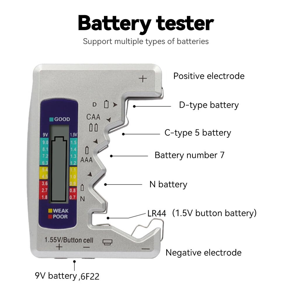 Tester Batterie Digitale con Display LCD per 1,5V AA AAA C D N Bottone 9V 6F22