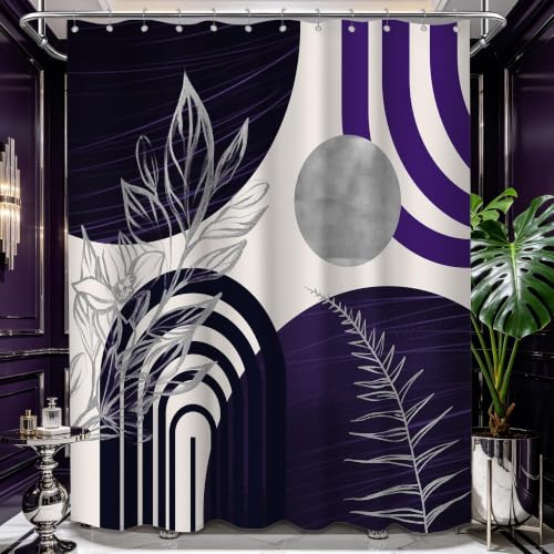QGHOT Dark Purple and Grey Extra Long Shower Curtain, Tall 72X96 in
