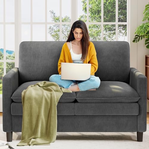 Image of Welzona 3-Layers Cloud Loveseat Sofa, 51 inch Corduroy Small Couch, Small Sofa
