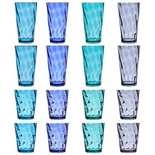 Us Acrylic Optix Plastic Reusable Drinking Glasses (Set Of 16) 14Oz Rocks & 20Oz Water Cups In Coastal Colors | Bpa-Free Tumblers, Made In Usa | Top-Rack Dishwasher Safe #TOP5