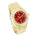 Techno Pave Mens Iced Out 44mm Nugget Diamond Watch, Quartz Movement - Gold Red Dial