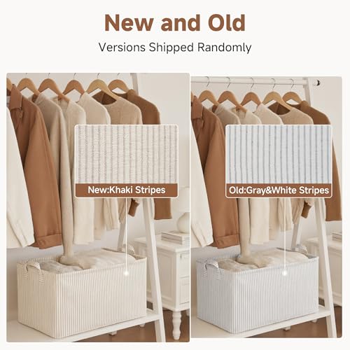 StorageWorks Fabric Storage Bins, Khaki and Beige Stripes, 2-Pack - Image 2
