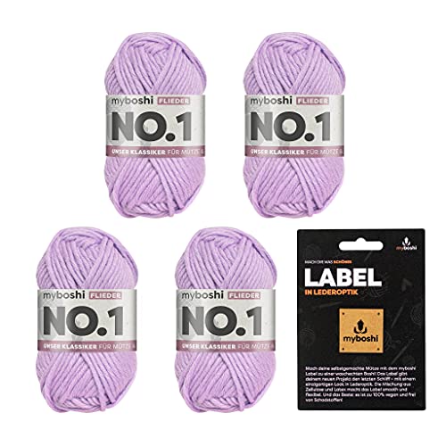 myboshi No.1 Wolle zum Häkeln und Stricken, Schnellstrickgarn, inkl. Label, Strickwolle, Häkelwolle, mulesing-frei, Ll. 55m /50g, 30% Wolle (Merinowolle) Lila (Flieder), 4 Knäuel