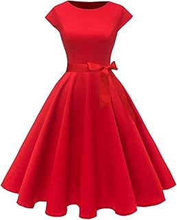 Women's 1950 Boatneck Cap Sleeve Vintage Swing Cocktail Party Dress with Pockets - Buy now