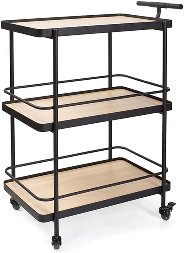 Drinks Trolley Mobile Catering Cart Gold-Plated Mobile Trolley Servicer Snack Cart Tea(Black)