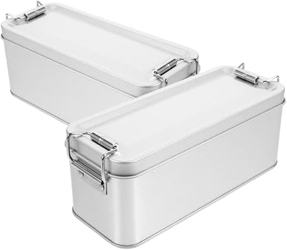 2pcs Box Rectangular Tinplate Box Cookie Boxes Crackers Tin Metal Biscuit Tin Empty Cans Containers Cookies Jar Containers with Lids Tinplate Silver