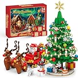 Rubypop Christmas Tree Advent Calendar 2025, 24 Day Countdown Kit with 912PCS Building Blocks Set, Xmas Holiday Decorations Gift for Kids Teen Girls Boys (Santa Sleigh Reindeer)