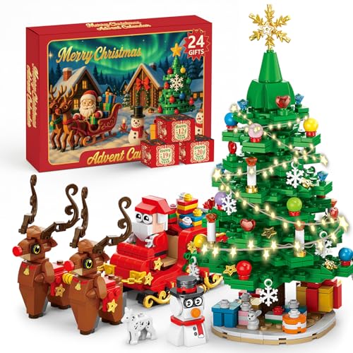 Rubypop Advent Calendar 2025 Christmas Tree Building Blocks Set, 24 Day Christmas Countdown Calendar Blocks Toy, Xmas Countdown Gift for Adult Boys and Girls (912 Pcs)