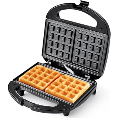 YASHE Waffeleisen Belgische Waffel/Brüsseler Waffeln, Doppel Waffeleisen, 750W, Antihaftbeschichtet mit Automatische Temperatur & Kontrollleuchten
