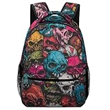 VesFy Calavera de colores Mochila Niñas Esqueleto Morral Con Bolsillos Laterales Mochila Universitaria Mochila Infantil De Gran Capacidad Mochila Mujer & Hombre One Size