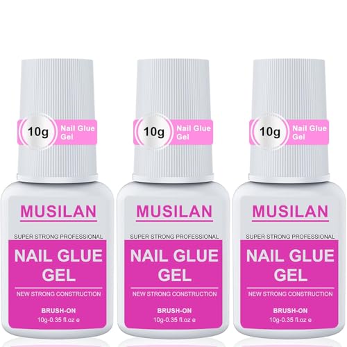 MUSILAN 3 Pièces Semi Solide Colle à ongles avec pinceau 10g, colle à ongles super résistante pour ongles pressés, pas besoin de lampe UV, colle professionnelle pour faux ongles longue durée