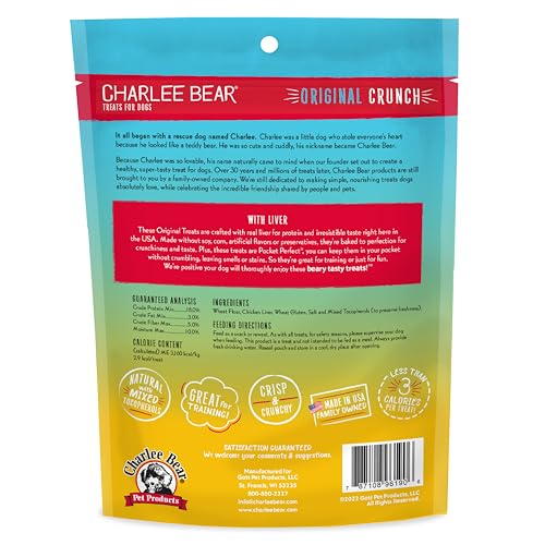 Charlee Bear Dog Training Treats, Chicken Liver Recipe, Low Calorie (Under 3 Calories), Limited Ingredient Crunchy Dog Treats, 16 oz. Resealable Bag