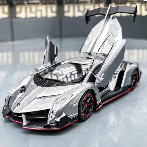 Image of Diecast Car for Lambo Veneno Model Car 1 /24 Scale Sports Toy Vehicle Door Can be Opened Toy Car Front Wheel Steerable (Gray)