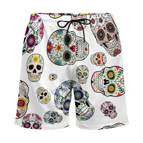 Skull Candy Sugar Pattern Men's Swim Trunks Board Shorts Quick Dry with Pockets4