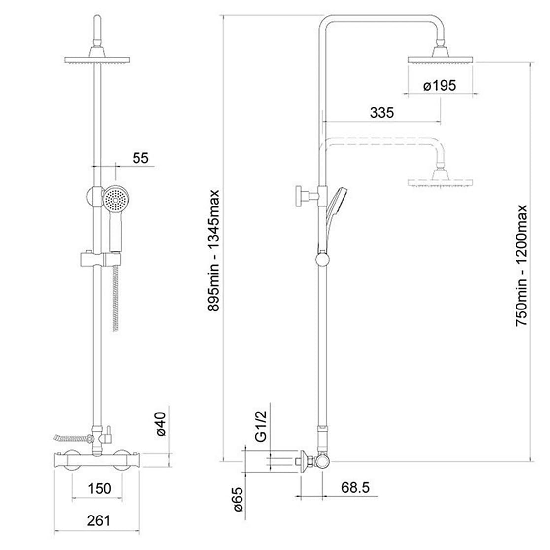 Belantia - Set doccia termostatico cromato, completo | Doccia termostatica rotonda | Miscelatore monocomando per lavabo | Include tutti i rifiuti