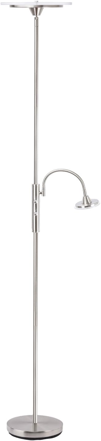 Pakfung LED Floor Lamp with Reading Light, 71 Inch 18W Dimmable Adjustable Standing Torch Lamp Mood Office Living Room Ambience Lighting (Satin Nickel)