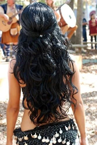 Straight or Curly 3/4 Full Head Clip in Remy Hair Extensions One Piece 5 Clip Ins (Curly 20", Dark Black)