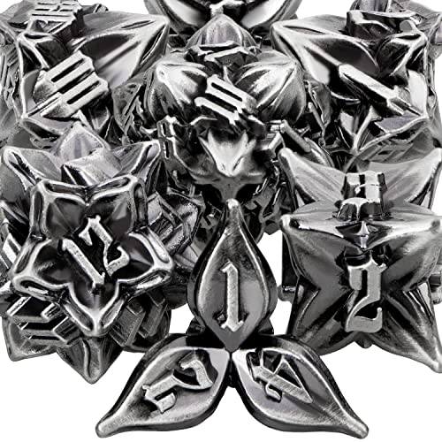 ARUOHHA DND Metal Dice Set Leaf Design Polyhedral Dice with Box, 7PCS D and D Dice RPG Role Playing Games D20 D12 D10 D8 D6