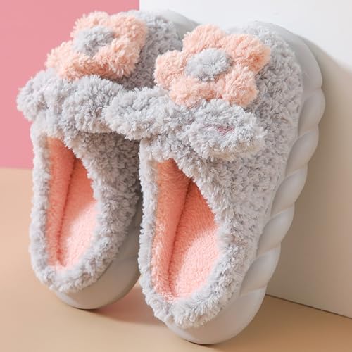 Women's Slippers Adult Warm Plush Flowers Non-Slip Home Platform Winter Cotton House Shoes Women Fuzzy Memory Foam Cushioned Comfy Fleece Slipper Indoor Outdoor Bedroom Cozy Slippers3