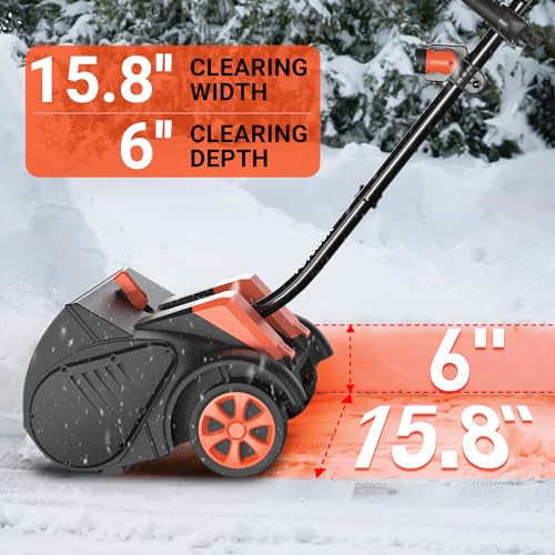 VOLTASK 48V (2 * 24V) 15.8” Cordless Snow Shovel, Brushless Battery Snow Blower, Battery Powered Snow Thrower with Wheels and LED Lights, 2 * 4Ah Battery and Charger Included