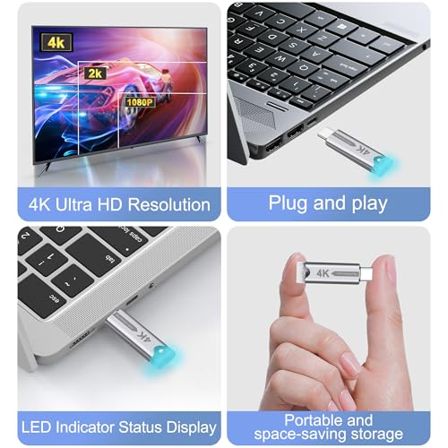 XMSJSIY Emulator wyświetlacza wtykowego USB typu C, 4K przy 60 Hz, USB-C HDR, wirtualny monitor, bezgłośny adapter z oświetleniem LED, do zdalnego sterowania bez ekranu