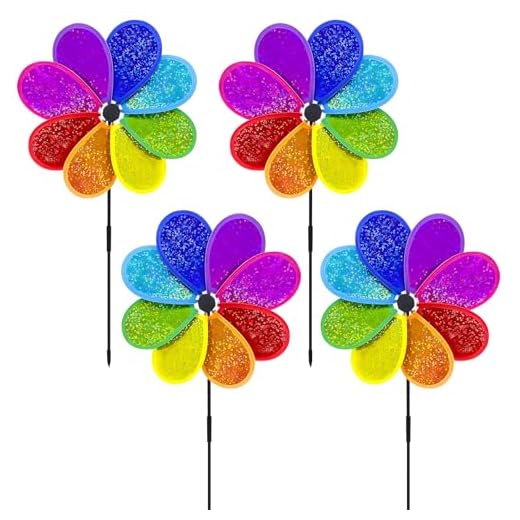 Lets Joy 4PCS Arcoíris Molinillo de Viento, Molino Viento Niños, Molinillo de Viento Colores, Molinillo de Viento Jardin, Molino de Viento Reflectante Decorativo