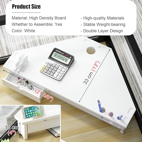 Support de moniteur d'angle blanc avec tiroir et support de téléphone pour bureau