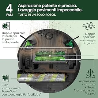 iRobot Roomba Max 706 Combo+Stazione AutoWash, Robot Aspirapolvere Lavapavimenti, ProLiDAR, PowerSpin Roller Mop,SmartScrub,Riconoscimento Oggetti AI,Pulizia Predittiva, Controllo Vocale e App, Nero
