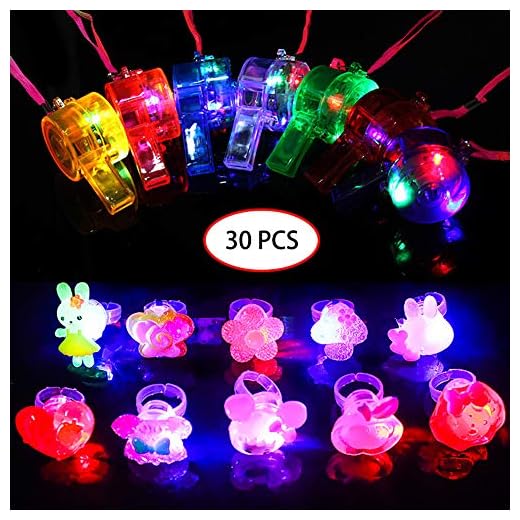 Dsaren 30 PCS Anillos Luces de Dedos Finger Lights led Anillo Luminoso silbatos niños para Cumpleaños Infantiles, Festival de Música, Fiesta Halloween