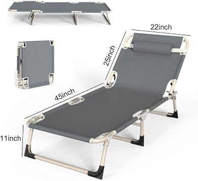 Camping Bed, Adjustable 4-Position Folding Cot Portable Folding Bed Guest for Sleeping Camping Cot Folding Cot for Camping W/Pilllow Mattress for Home Office Nap Beach Travel 150LB