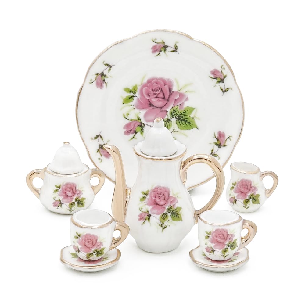Odoria 1/6 Scale Dolls House Miniature Tea Sets 8Pcs Dollhouse Accessories, Purple Rose