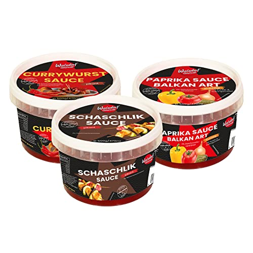 Walsdorf Gourmet Saucen Set - 3 Schalen a 500g (1x Schaschlik Sauce, 1x Paprika Sauce -Balkan Art-, 1x Currywurst Sauce) Cover