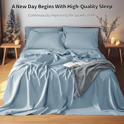 Image of LBRO2M 100% French Pure Linen Sheet Set 6Pcs, 16 inch Deep Pocket Cal King