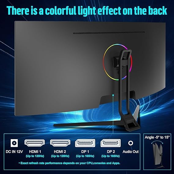 Image of Careflection 32 Inch Computer Monitor, Ultra-Thin Zero Frame, 75Hz Full HD 1920 x 1080p Curved Display, HDMI /VGA, Home Office Business PC Monitor (34 inch, 2k-165hz-black)