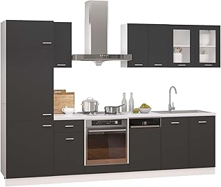 Foecy 8-częściowy zestaw mebli kuchennych, blok kuchenny, szafka do zabudowy, szafka wisząca, szafka wisząca, szafka wisząca, szafka stojąca, szafka pod zlewozmywak, szafka do zabudowy, osłona zmywarki, szara