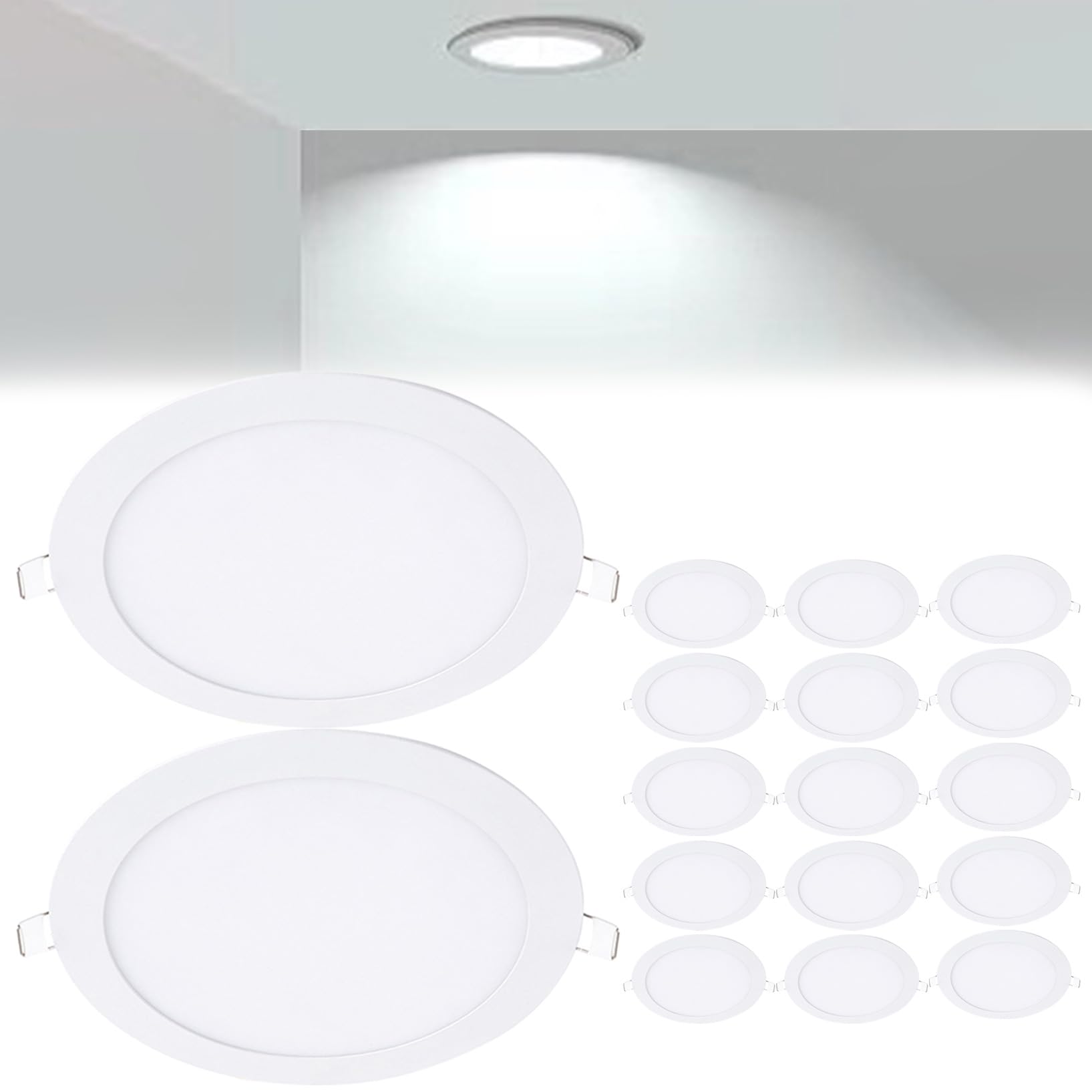 VOGHMOLD 9W Ultra Slim LED Downlight 6 inch, 6000K Recessed Ceiling Light, Cut Φ130-140mm, AC85-265V Flush Mount Spotlights Aluminum Round Panel Lights for Office Hallway, 17 Pack