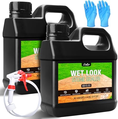 Wet Look Stone Sealer - 64oz High Gloss Paver Sealer Stone Color Enhancer Concrete Sealer with Long-Lasting Gloss Protection, Stain Proof for Interior and Exterior Slate, Driveway, Floor, Standsotne