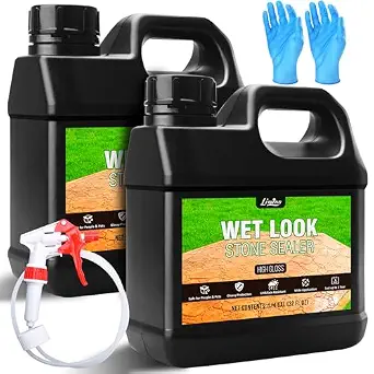 Wet Look Stone Sealer - 64oz High Gloss Paver Sealer and Stone Color Enhancer for Concrete, Slate, Driveways, and Floors
