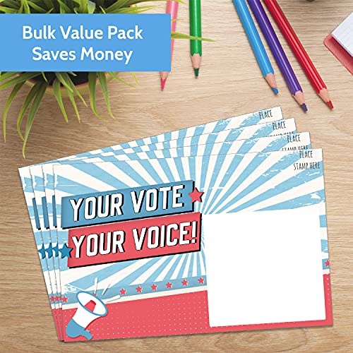 100 Bulk Voter Postcards 4x6” - Your Vote Your Voice, Red, White and Blue Theme With Blank Back for Message to Voters - Encourage Voting In Your State - Thumbnail 4