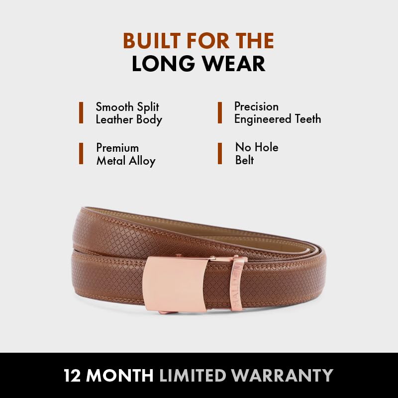Image of HALDEN THEO Tan Belt For Men Leather Original (Adjustable Fits Up to 44 Inch Waist) Ratchet Strap with Classic Buckle & Magnetic Auto-lock